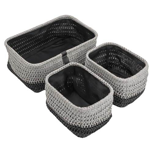 JVL Kenzi Set of 3 Rectangular Storage Baskets, Home Tidy Solution, Light Grey
