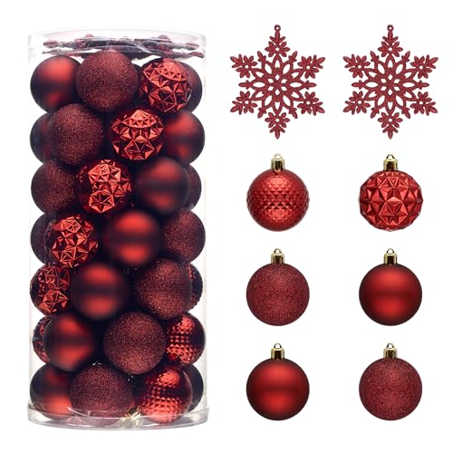 Valery Madelyn Christmas Tree Decorations Ornament Set, 50ct 2.36 Inches Burgundy Red Shatterproof Christmas Ball Ornaments Hanging Xmas Holiday Party Decor
