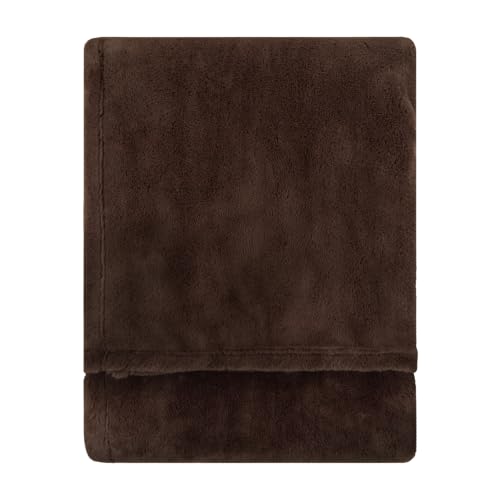 furn. Kallu Throw (Chocolate-150x200cm) - Double Sided Faux Fur Wide Oxford Border Soft Cosy Contemporary Earthy Blanket