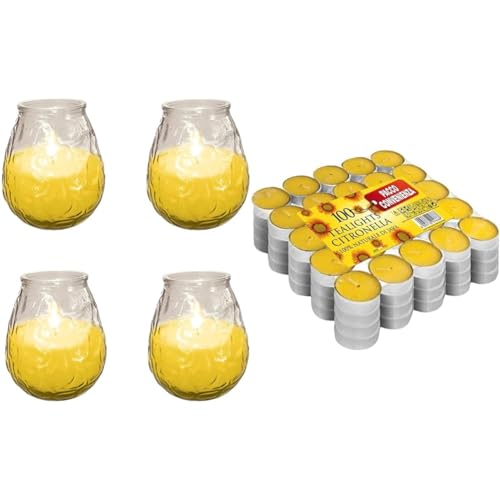 Price's Candles Pack of 4 Citronella Candles - Citronella Candle Perfect for Enjoying Outdoors - Outdoors Great for BBQ's, Picnics or Camping & Price's Candles Citronella Tealights - 100 Pack
