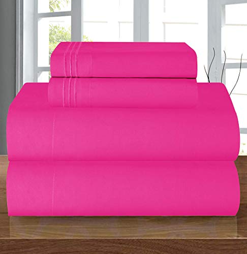Elegant Comfort Luxury Soft 1500 Thread Count Egyptian 4-Piece Premium Hotel Quality Wrinkle Resistant Coziest Bedding Set, All Around Elastic Fitted Sheet, Deep Pocket up to 16inch, Full, Hot Pink
