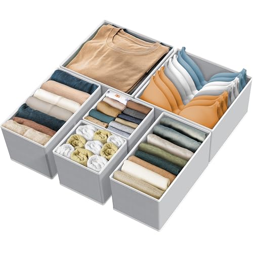 Simple Houseware Foldable Cloth Storage Box Closet Dresser Drawer Divider Organizer Basket Bins for Underwear Bras, Gray (Set of 6)