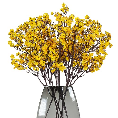 maoodoo Babys Breath 8 Bundle Real Touch Artificial Flowers Fake Silk Flower Gypsophila Wedding Party Decoration Home Decor (Yellow)