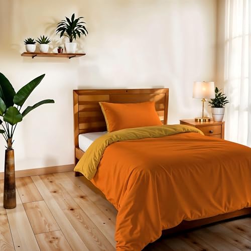 Single Duvet Cover, Plain Double Face, Vera Bed Linen Set, with Duvet Cover 150 x 200 cm with Envelope 20 x 50 cm + Pillowcase 50 x 80 cm, Orange/Yellow