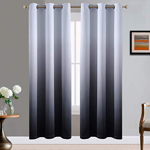Yakamok Room Darkening Gradient Color Ombre Blackout Curtains Thickening Polyester Thermal Insulated Grommet Window Drapes for Living Room/Bedroom (Black, 2 Panels, 42x72 Inch)