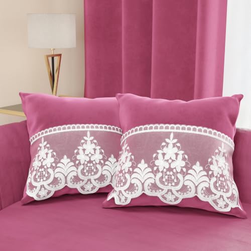 PETTI Artigiani Italiani - 2 Velvet Cushions with Rebrod?? Lace, Filling Included, 80 x 40 cm, Fuchsia