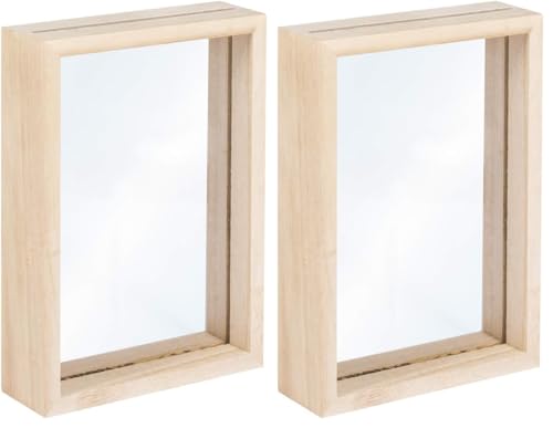 Rayher Double-Sided 3D Picture Frame with Acrylic Glass, Shadow Box Frame for Craft, natural wood, 11.5x16x3.5cm, 62839505 (Pack of 2)