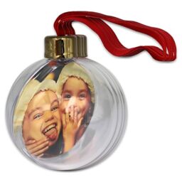 Christmas Baubles Personalised Photo Ornament Pack of 4, Large Clear Picture Hanging Tree Decoration - Ideal Stocking Fillers, Xmas Personalised Gifts, or Arts and Crafts (Antique Gold & Red)