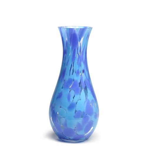 Murano Style Art Glass Vase Hand Blown Blue Confetti Effect Home Decor - Artistic Vase for Flowers, Seguso Decorative Centerpiece - A Gift for Christmas, Mother's Day, Valentine's Day, Housewarming