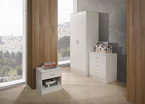 Timber Art Design UK Wood Bedside Table Storage Shelf Cabinet Drawer Nightstand Table with Metal Handles Runners Modern Furniture for Living Room, Bedroom, Office, White - W45 x H47 x D35 cm