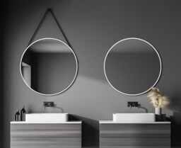 Talos White Style Round Mirror Diameter 80 cm - Round Wall Mirror in Matt White - Round Bathroom Mirror Aluminium Frame - Bathroom Mirror with Trendy Hanging Strap