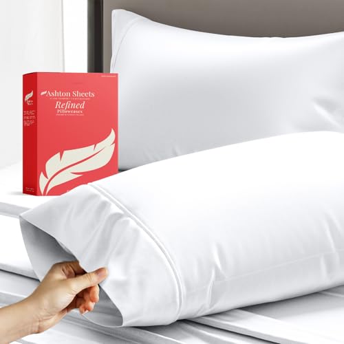 Ashton Sheets 100% Egyptian Cotton White King Size Pillowcases Set of 2, 600 Thread Count Egyptian Cotton Sateen Weave King Pillow Cases, Silky Soft Hotel Quality Bed Pillow Covers for Sleeping