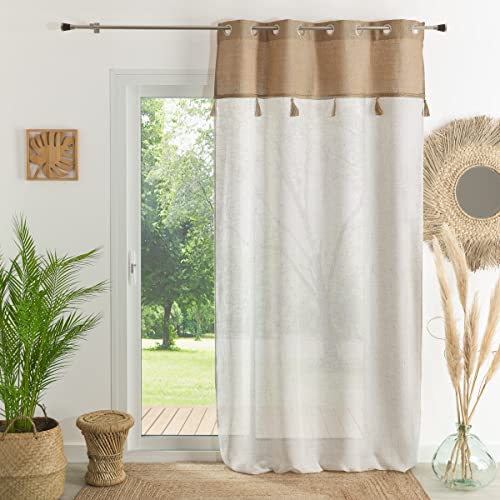 HomeMaison.com Fancy Net Curtain with Jute Lining - Polylin Canvas Bottom - Linen - 140 x 260 cm