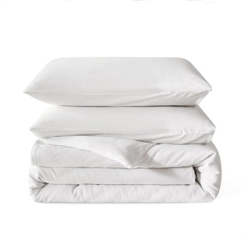 BFS HOME Linen Duvet Cover King Size - Soft Breathable Cotton Linen Blend, 3-Pieces Bedding Set with 2 Pillowcases, Stonewashed Texture, Off-White, All-Season Comfort