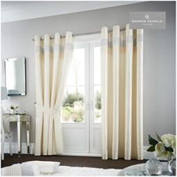 "Gaveno Cavailia Oxy Eyelet Curtains Cream, 100% Polyester Ring Top Drapery with Matching Tie Backs, Two 90""x90"" Glamorous Panels, Easy Care Window Treatment, 90""x90"" (229x229 Cm) 261940"