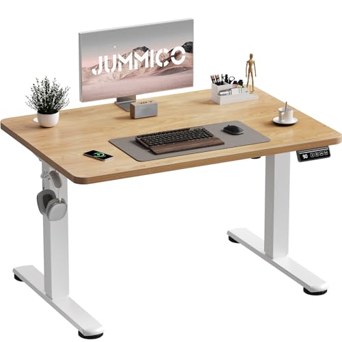 JUMMICO Electric Standing Desk 100 x 60 cm Home Office Height Adjustable Desk, Computer Lift Table with Smart Panel, Sit Stand Desk with Height Memory, Beige