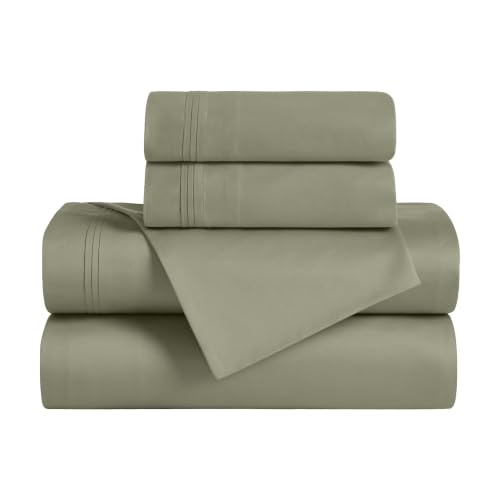 Superior Egyptian Cotton 4 Piece Sheet Set, 650 Thread Count, Eco-Friendly, Sustainable Sheets, Ultra-Soft Basics, Solid, Deep Pocket Fitted Sheet, Flat Sheet, Pillowcases, King, Sage
