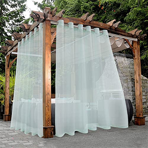 Bonzer Sheer Outdoor Curtains for Patio Waterproof - 2 Panels Wide Grommet Indoor Voile Curtains for Living Room, Bedroom, Porch, Pergola, Cabana, 100 x 84 inch, Seafoam
