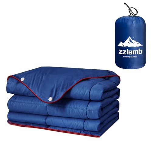 zzlamb Packable Camping Blanket for Adults Down Alternative, Water-Repellent Compact Lightweight Soft Puffy Blanket, Warm Quilt Couch Car Travel Picnic Hiking Backpacking Beach, 52''x75'' Royal Blue