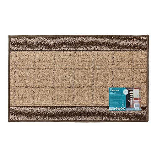 JVL Palmero Machine Washable Latex Backed Carpet Door Mat, Beige/Brown