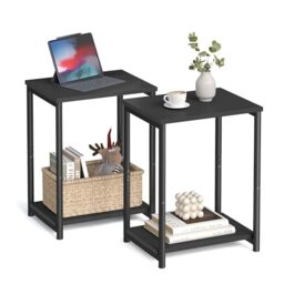 VASAGLE Set of 2 Side Tables, 2-Tier Sofa Side Tables, Bedside Tables with Steel Frames, for Living Room, Bedroom, Home Office, Industrial Style, Classic Black LET272B16