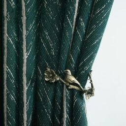 Amidoudou 1 Pair American Luxury Retro Green Fish Bone Curtains Room Darkening Green and Gold Curtains for Living Room Bedroom (Green,54x90 Inch)