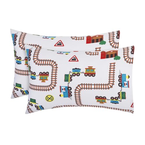 "2-Pack Toddler Travel Pillowcases -100% Soft Microfiber, Breathable and Hypoallergenic - 14"" by 20"" Kids Pillowcases fits Pillows 14x19, 13x18 or 12x16, Choo Choo Train"