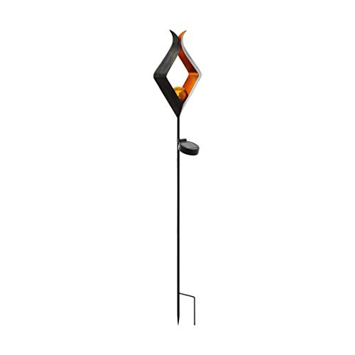 Eglo Solar Torch Z_Solar, Garden lamp with Ground Spike, Outdoor LED Light, Metal Brown and Orange Glass, Warm White