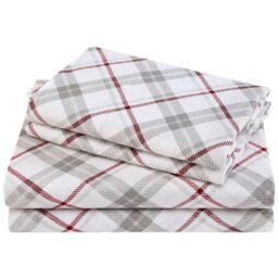 Comfort Spaces Cotton Flannel Breathable Warm Deep Pocket Sheets with Pillow Case Bedding, Cal King, Grey/Red Plaid 4 Piece