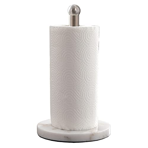 Paper Towel Holder with Sturdy Marble Base, Freestanding Paper Towel Holder Countertop, One-Handed Use, No Wobbly (Brushed Nickel)