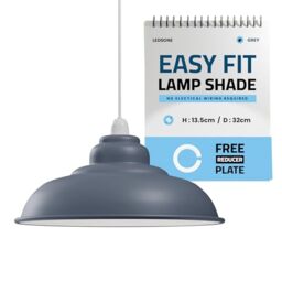 LEDSONE Industrial Lampshade Metal Grey 32cm Easy Fit with Reducer Plate Modern Hanging Pendant Light Shade for Bedroom, Hallway, Office, Kitchen, Dining Room, Cafe, Bar, Restaurtant