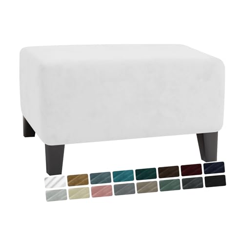 MAXIJIN Velvet Ottoman Cover Rectangular Stretch Square Ottoman Covers Slipcover Rectangle Washable Foot Stool Cover Thick Storage Protector with Elastic Bottom (Ottoman XX-Large, White)
