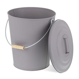 Relaxdays Ash Bucket with Lid, 24l, Charcoal Bin with Handle, Round, Fireplace/Stove/Barbecue, HxØ: 42 x 35.5 cm, Grey, Steel