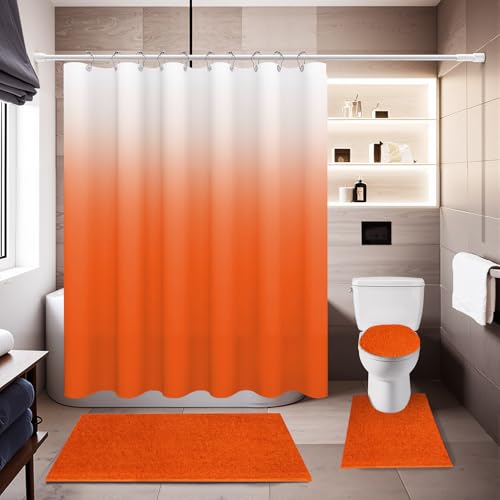 Shower Curtain Set 4 Piece Bathroom Sets with Shower Curtain and Rugs Waterproof Shower Curtains 1 Piece and Soft Bathroom Rugs Sets 3 Piece for Luxury Bathroom Decor