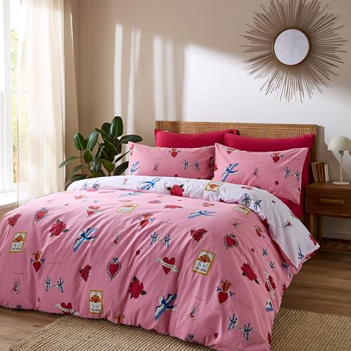 Their Nibs Mon Coeur Cotton Reversible King Duvet Cover Set with Pillowcases Pink