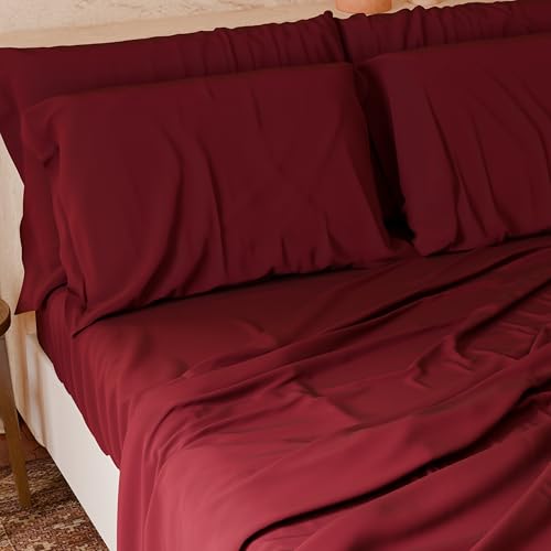 PETTI Italian Artisans - 4-Piece Maxi Double Bed Sheet Set, Soft and Breathable, Complete Bed Set with Top Sheet, Fitted Sheet with Elasticated Corners and 2 Pillowcases, Bordeaux Sheets