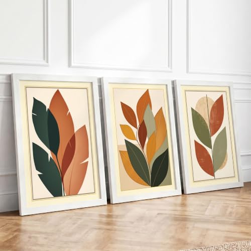 Modern Leaf Arrangements Botanical Set of 3 Framed Wall Art Prints A4