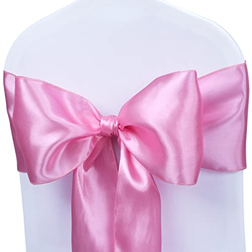 Babenest Satin Chair Sashes Ties - Upgraded 50 pcs Chair Ribbons Bows for Wedding Banquet Party Christmas Events Decoration (Pink)