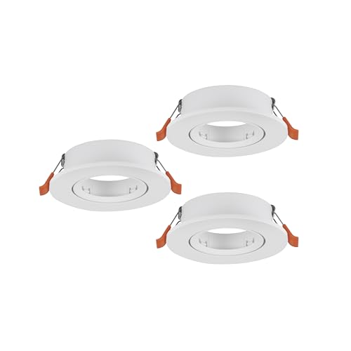 Eglo Set of 3 recessed spotlights Barranco, Adjustable spot Lights for Ceiling, Round Downlight Without Bulb, White Plastic lamp, GU10 Socket, Ø 9 cm