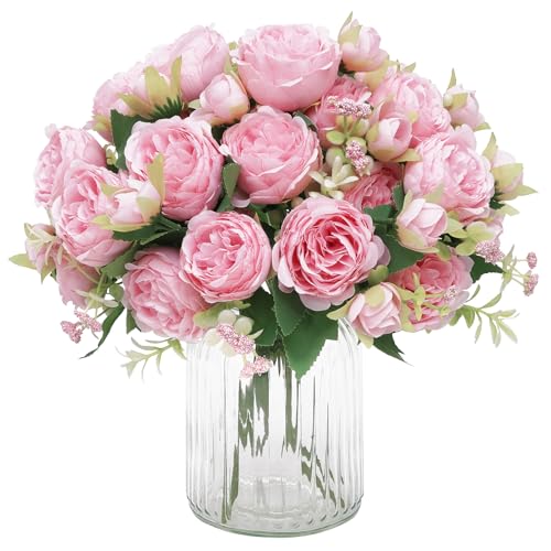 MARTINE MALL 2 Pack Peonies Artificial Flowers, Light Pink Artificial Peonies, Silk Peony Flowers Fake Peonies Artificial Flowers Peonies Bouquet for Centerpiece, Table, Wedding, Party, Home Decor