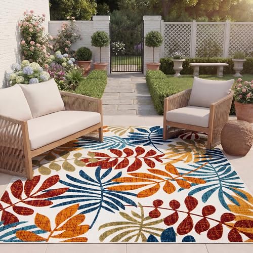 Safavieh Modern Rug for Indoor & Outdoor - Cabana Collection, Short Pile, in Cream and Red, 240 X 300 cm