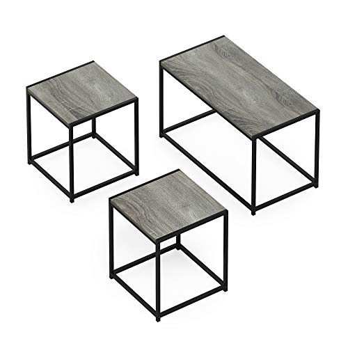 Furinno Camnus Modern Living Room Table Set with One Coffee Table and Two Side Tables, French Oak Grey
