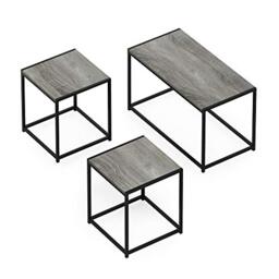 Furinno Camnus Modern Living Room Table Set with One Coffee Table and Two Side Tables, French Oak Grey