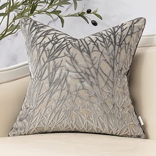 Yangest Dark Grey Twigs Throw Pillow Cover Branches Velvet Cushion Case Neutral Pillowcase for Sofa Couch Bedroom Living Room Home Decor,20x20 Inch