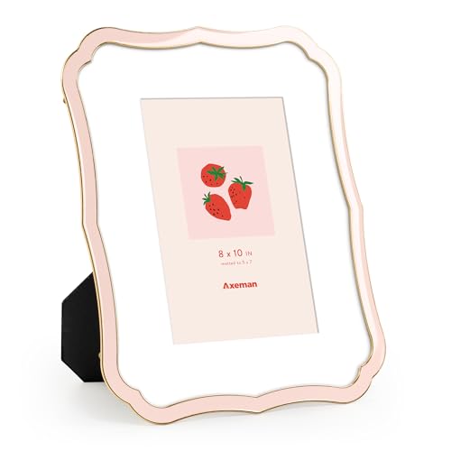 Axeman 8x10 Enamel Picture Frame with Mat for 5x7 Photo-Tempered Glass-8 x 10 Modern Ornate Photo Frame with Gold Metal Edge Velvet Back for Tabletop and Wall Mount Display, Pink