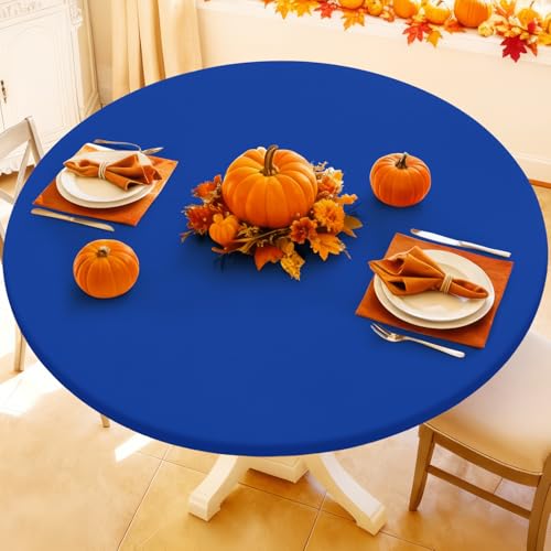 "Moosfor Spandex Round Tablecloth, Fitted Table Cloth for 42""-50"" Tables - Elastic Outdoor Picnic Table Cover, Circle Stretch Waterproof Table cloths for Patio, Dining, Kitchen, Blue"