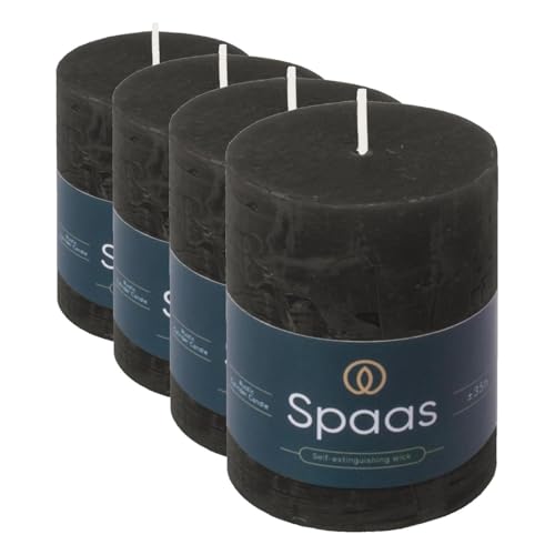 Spaas Rustic Pillar Candle 70/95 mm 35h, Black (Pack of 4)