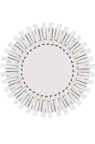 MirrorOutlet Modern Unique 3D Sunburst All Glass Venetian Round Wall Mirror, Silver, 3.5 x 91 x 91 cm,JH006