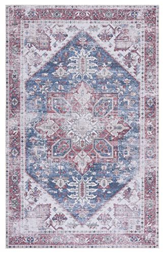 Safavieh Traditional Rug Ideal for High Traffic Areas - Machine Washable and Non Slip - Tucson Collection, Short Pile, in Navy and Red, 91 X 152 cm