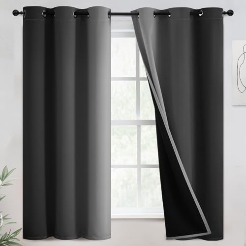 COSVIYA 100% Blackout Curtains & Drapes Ombre Black to Greyish White 42x63 inches, 2 Panels, Modern Grommet Curtains for Bedroom/Living Room